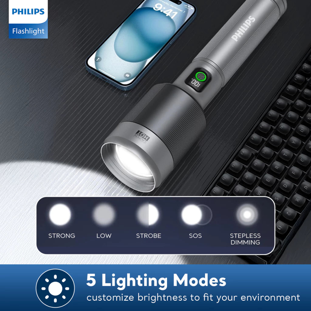 PHILIPS SFL5102-56 Zoom LED Rechargeable Flashlight – 2500 Lumens