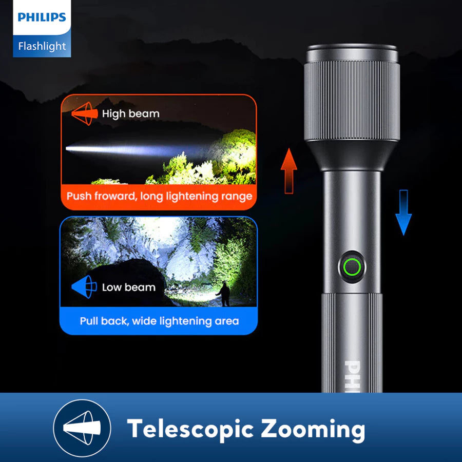 PHILIPS SFL5102-56 Zoom LED Rechargeable Flashlight – 2500 Lumens