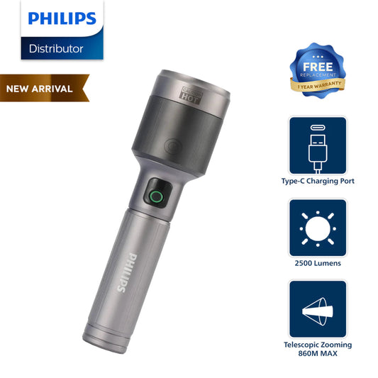 PHILIPS SFL5102-56 Zoom LED Rechargeable Flashlight – 2500 Lumens